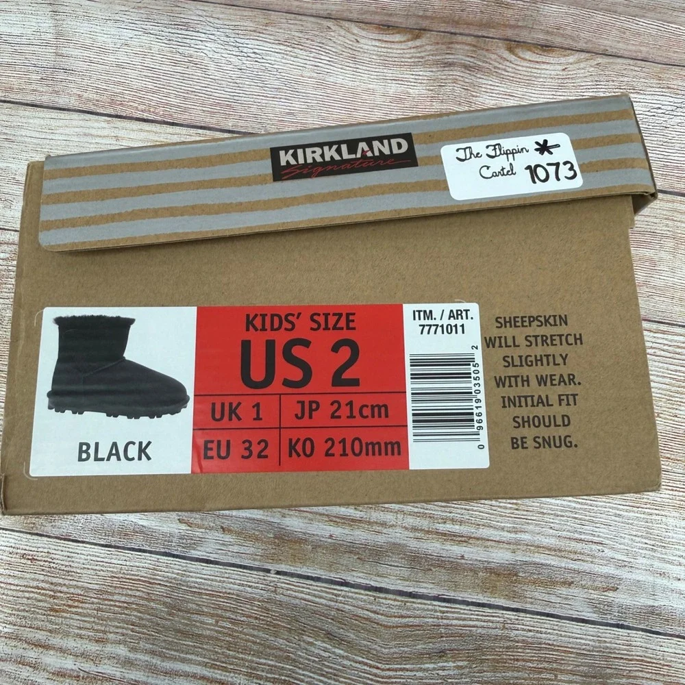 Kirkland Signature‎ Kids Black Shearling Suede Ankle Boots US 2 7771011 NEW